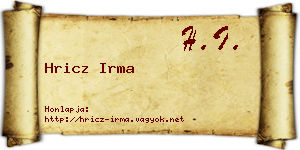 Hricz Irma névjegykártya